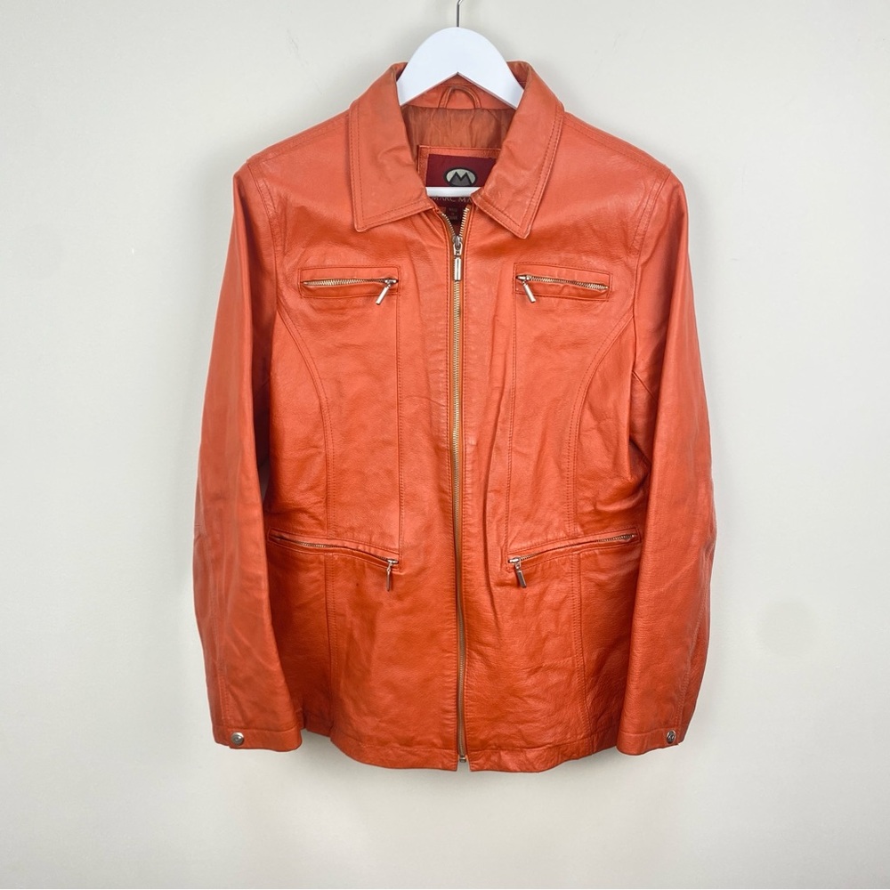 Marc Mattis Vintage Orange Leather Jacket Women's Size Medium Distressed